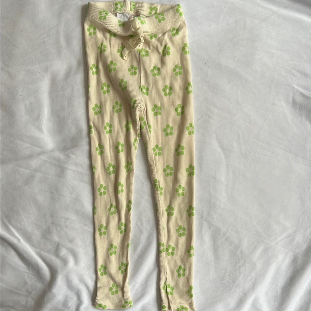 Zara Kids (3-4yrs) Cream and Green Patterned Leggings